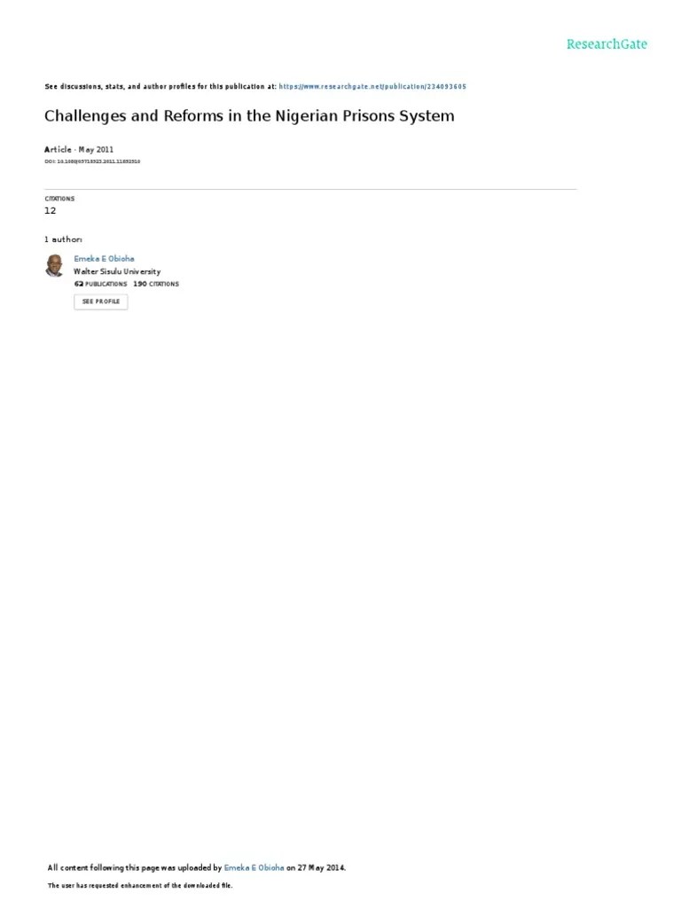 Challenges And Reforms In The Nigerian Prisons System PDF | Download ...