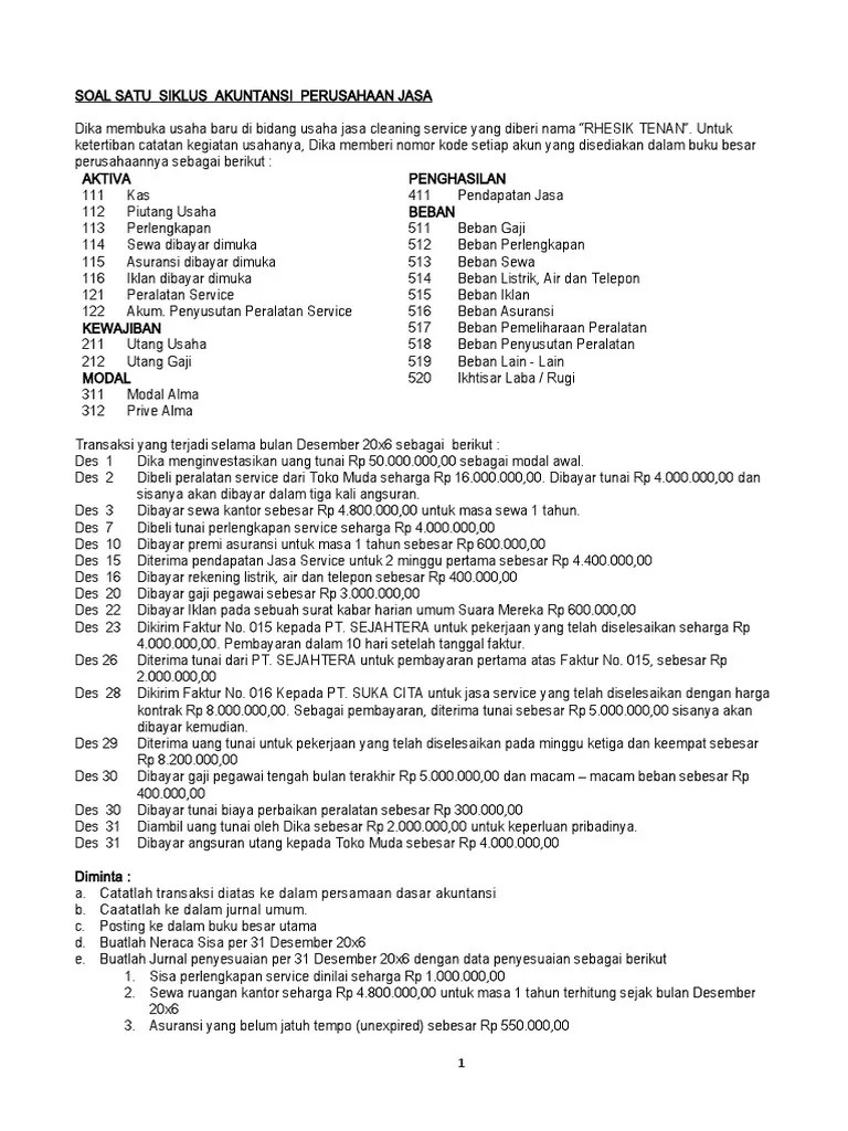 Latihan Soal Penyusunan Neraca Saldo Perusahaan Jasa Dan Pembahasannya Contoh soal akuntansi jurnal umum.
