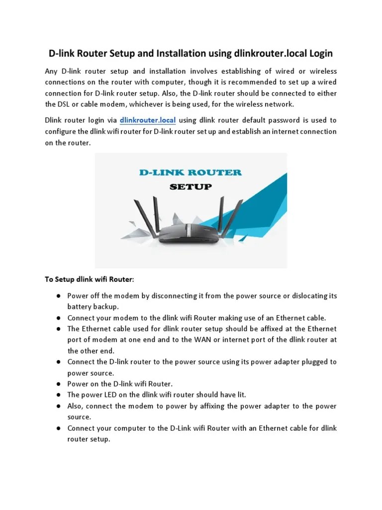 D-Link Router Setup And Installation Using Dlinkrouter - Local Login ...