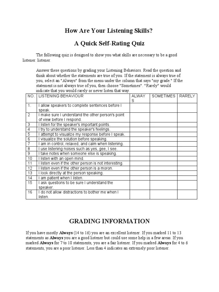 How Are Your Listening Skills | PDF | Question | Neuropsychological ...