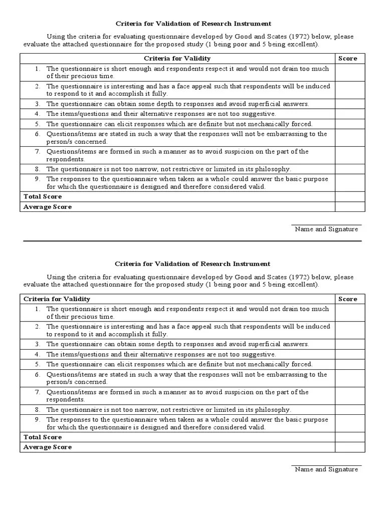 Criteria For Validation Of Research Instrument | PDF | Questionnaire | Psychological Testing