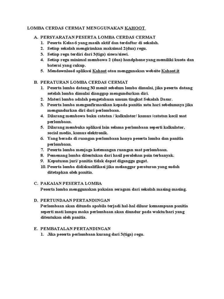 Lomba Cerdas Cermat Menggunakan Kahoot | PDF