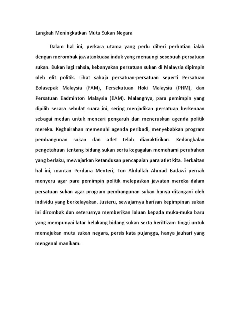 Langkah Langkah Untuk Meningkatkan Mutu Sukan Negara - Sains Dan Teknologi Dalam Memajukan Sukan
