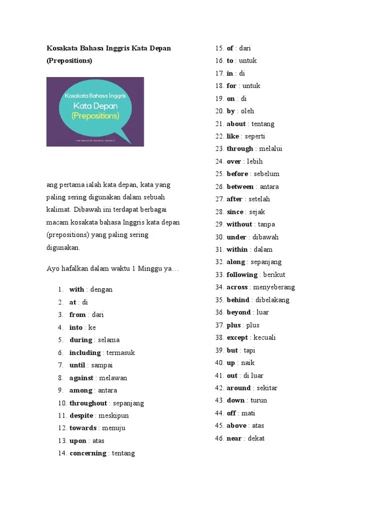 Kosakata Bahasa Inggris Kata Depan | PDF