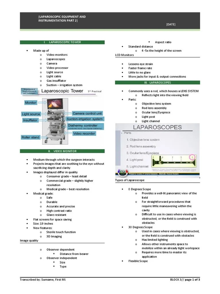 Laparoscopic Equipment And Instrumentation Part 2 | PDF | Camera | Video