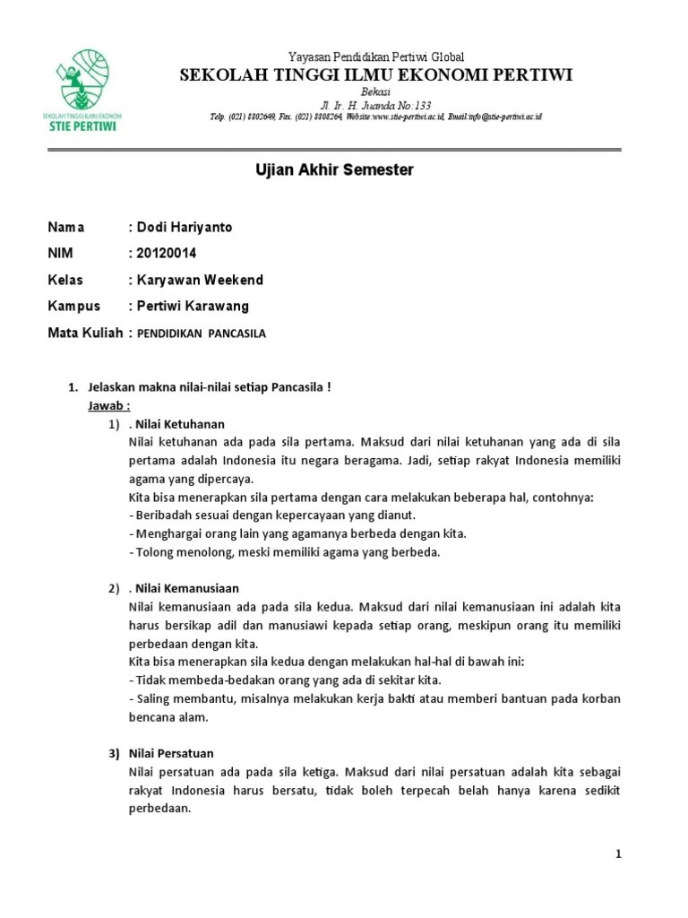 Lembar Jawaban UAS Pendidikan Pancasila | PDF