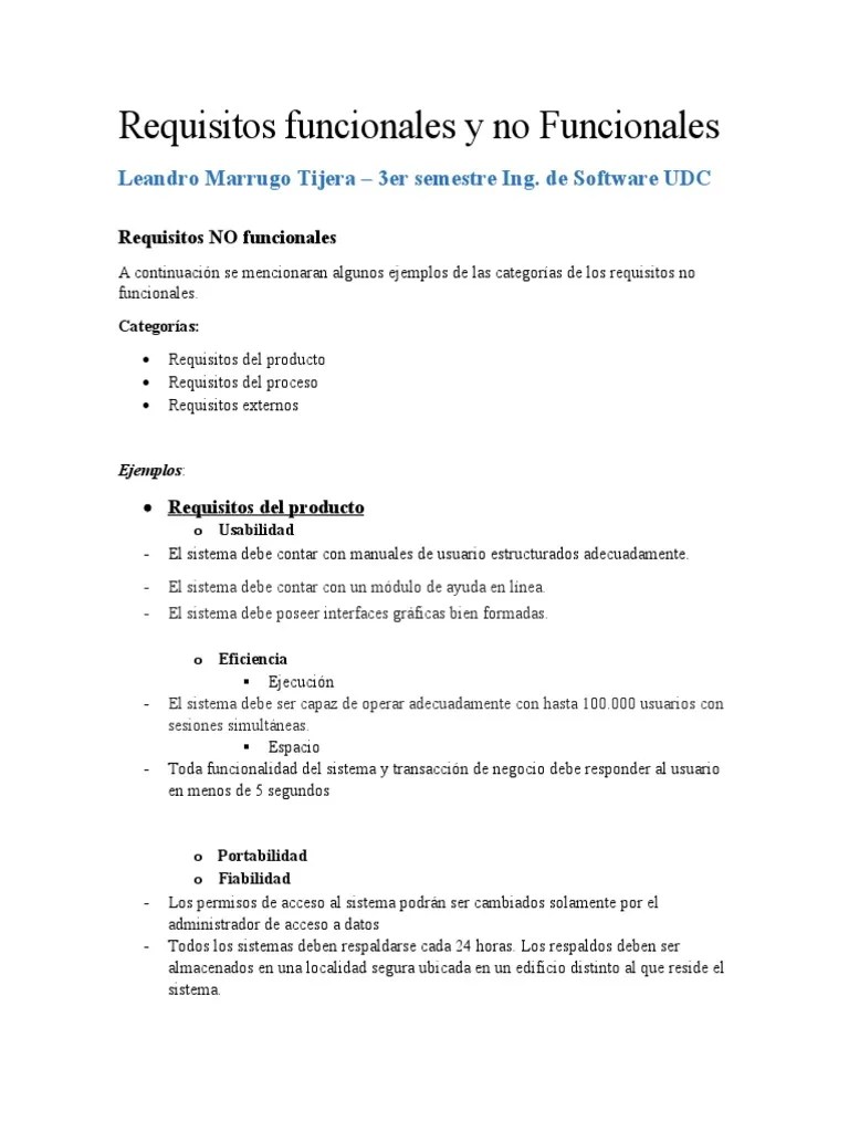 Requisitos Funcionales Y No Funcionales | PDF | Usuario (informática) | Ingeniería De Software