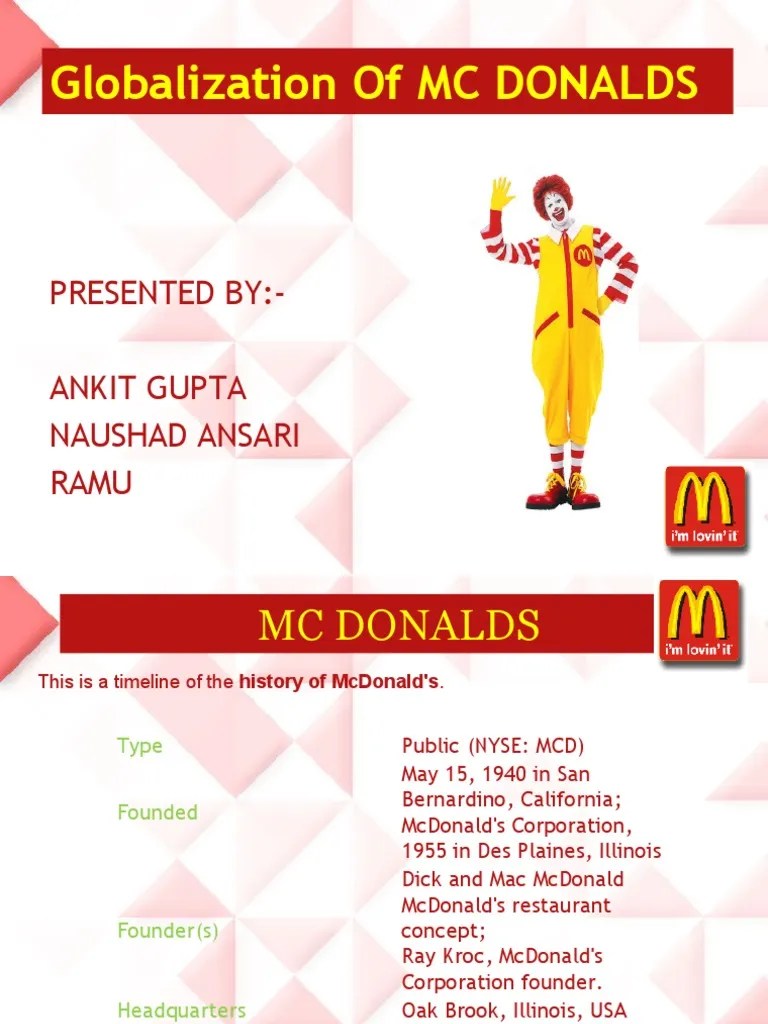 Globalization Of MC DONALDS: Presented By:-Ankit Gupta Naushad Ansari Ramu | PDF | Mc Donald's ...