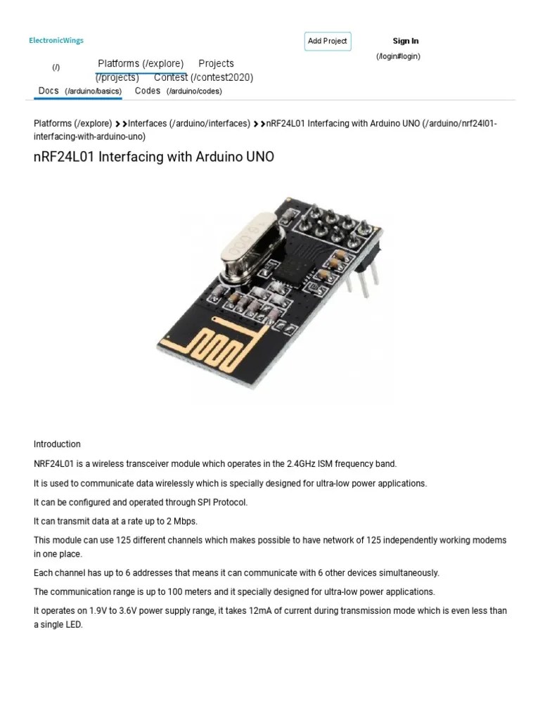 NRF24L01 Interfacing With Arduino UNO - Arduino | PDF ...
