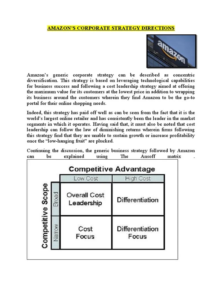 Amazon Corporate Strategy | PDF | Strategic Management | Business Economics