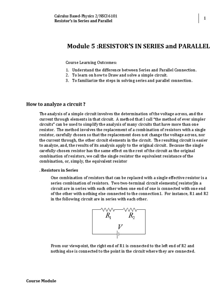 Week 5 - Lesson 5 Resistors In Series And Parallel | PDF | Series And ...