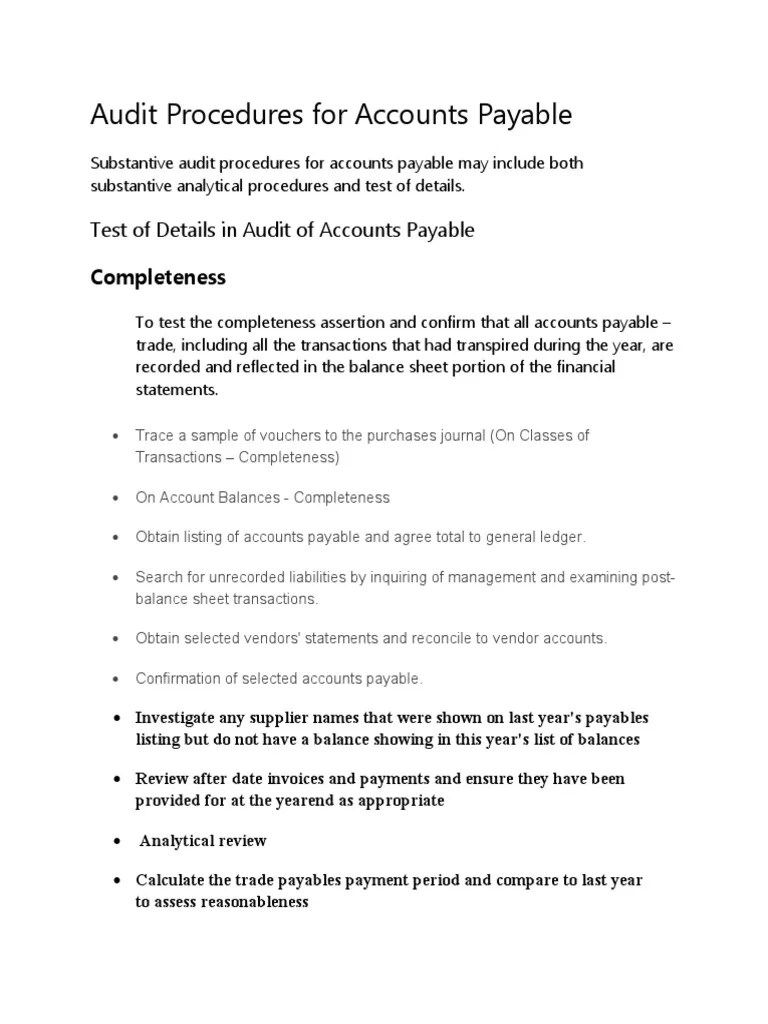 Audit Procedures For Accounts Payable | Download Free PDF | Accounts ...