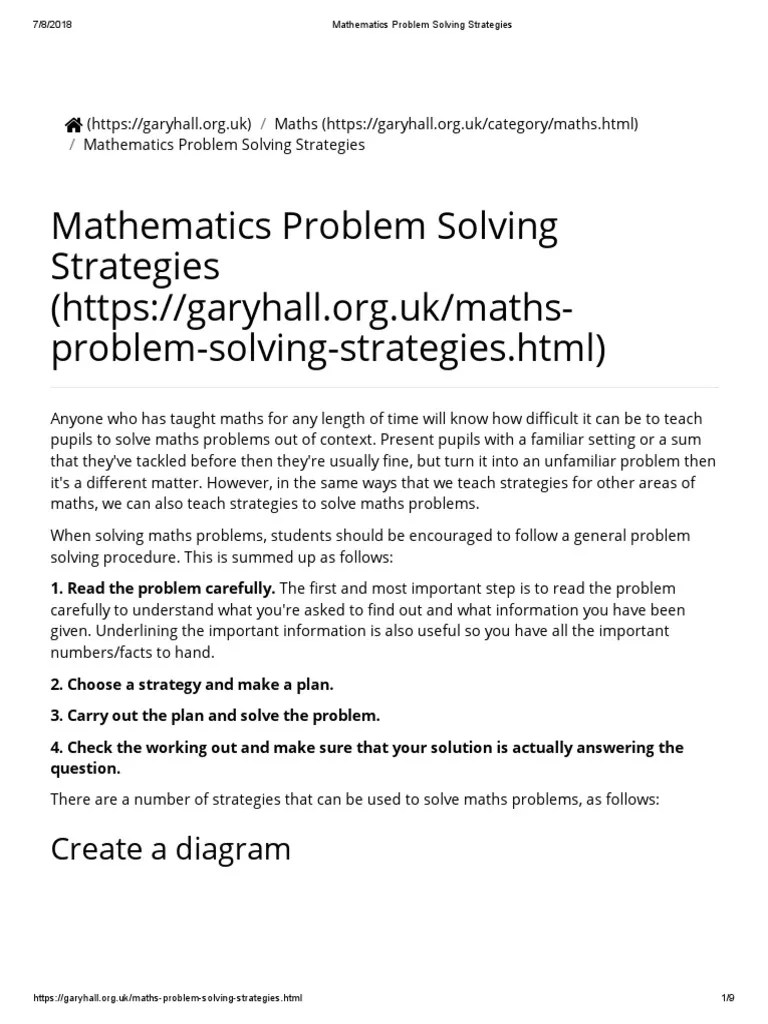 Mathematics Problem Solving Strategies | PDF | Teaching Mathematics ...