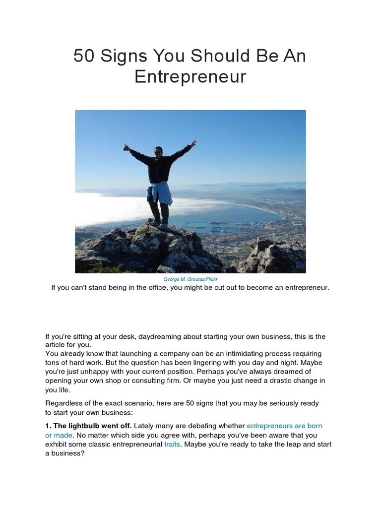 50 Signs You Should Be An Entrepreneur | PDF | Entrepreneurship | Economies
