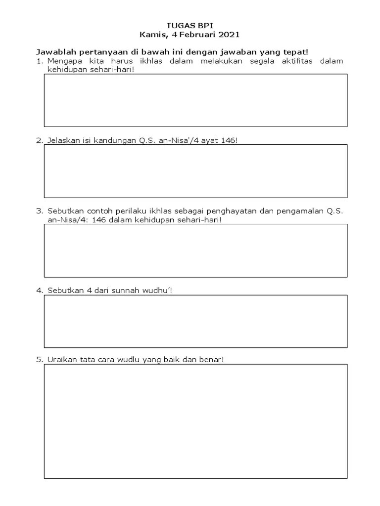 BPI Soal Latihan Makna Ikhlas Dan Wudlu | PDF
