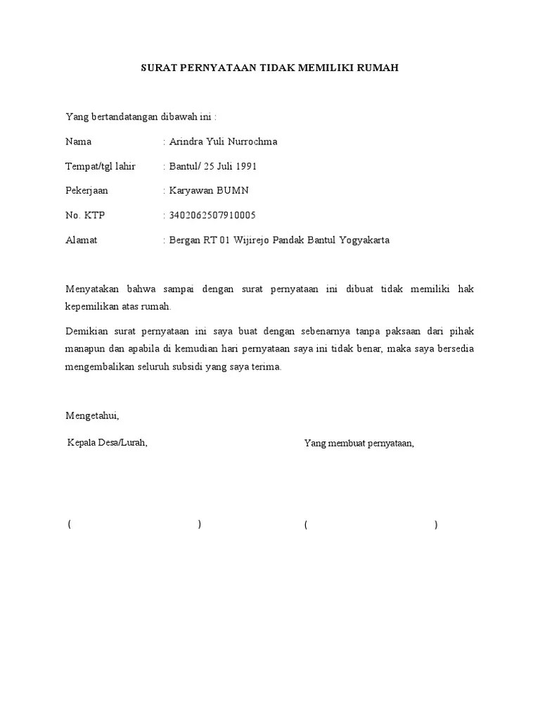 Surat pernyataan belum memiliki rumah diajukan kepada pihak kelurahan terkait dengan sebelumnya mengajukan permohonan terlebih dahulu melalui rt . Surat Pernyataan Tidak Memiliki Rumah Pdf