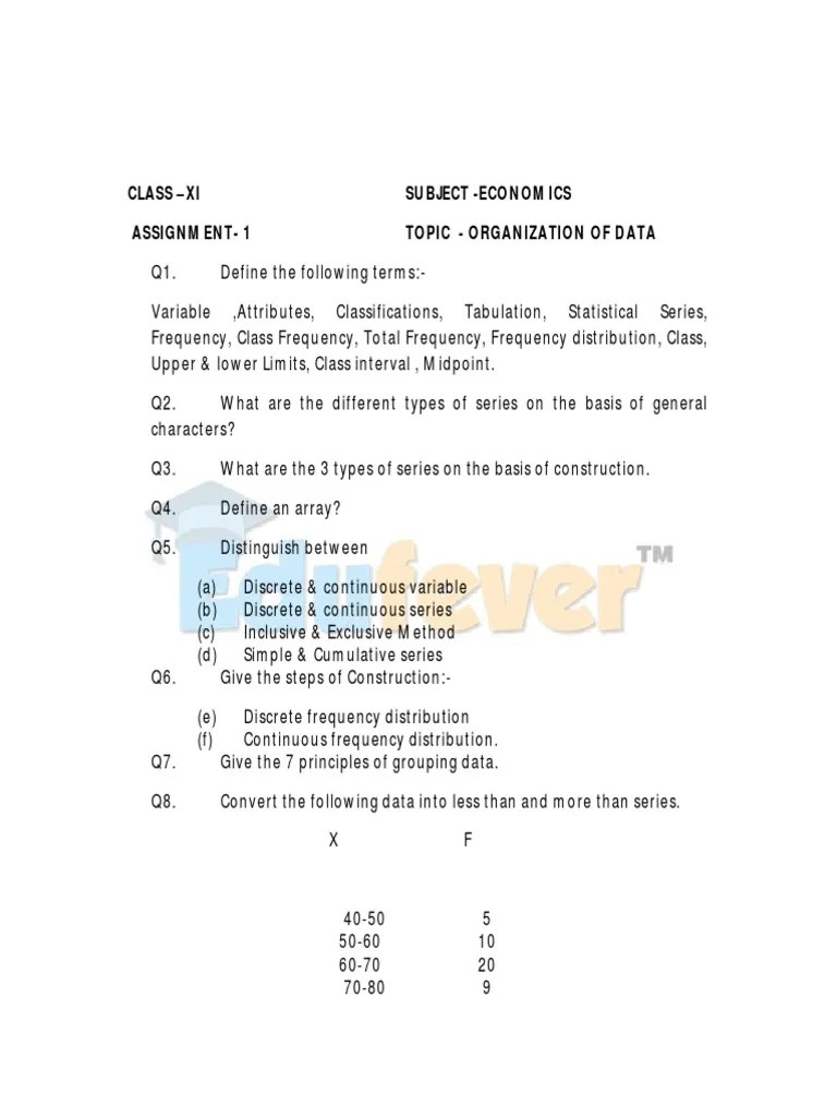 Economics Worksheets 1-Org And PRSTN | PDF | Arithmetic Mean | Mean