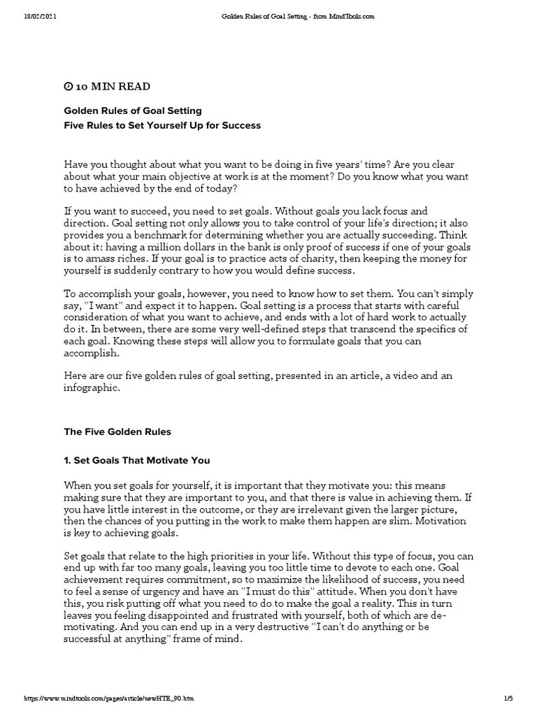 Golden Rules Of Goal Setting | PDF | Goal Setting | Goal