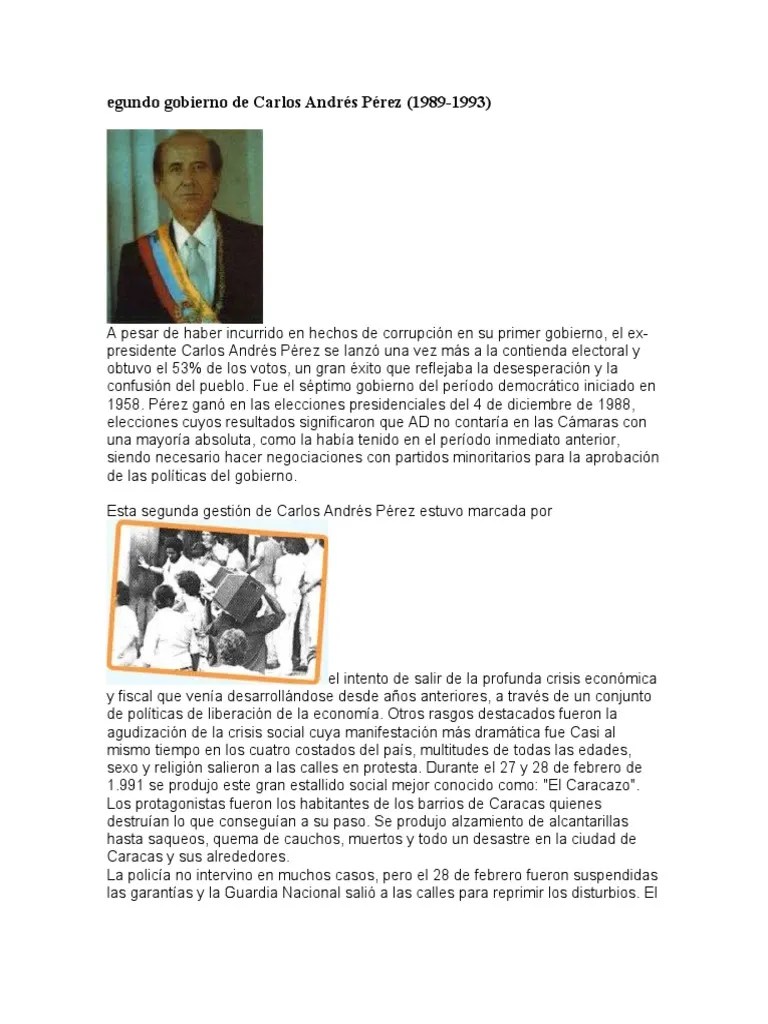 Segundo Gobierno De Carlos Andrés Pérez | PDF | Gobierno | Política (general)