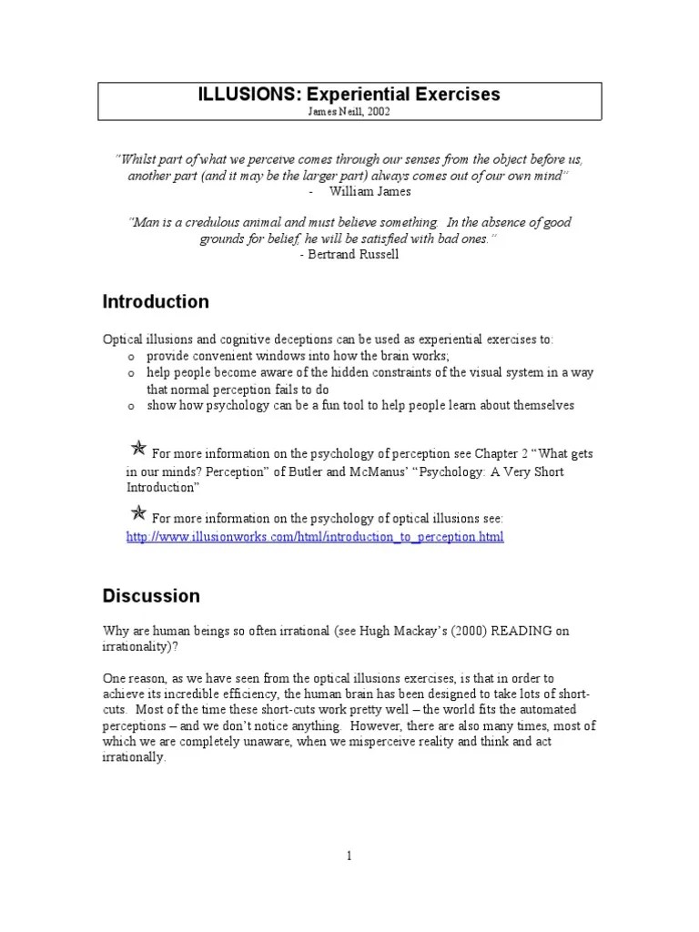 Illusions ExperientialExercises | PDF | Perception | Illusion