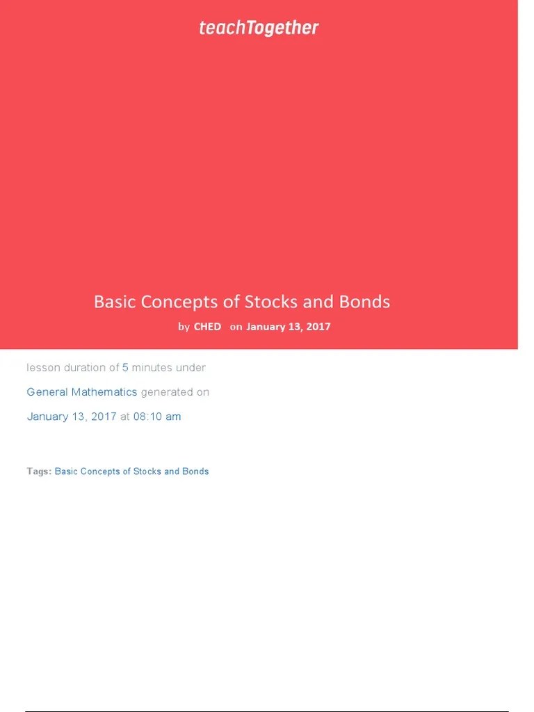 Basic Concepts Of Stocks And Bonds | PDF | Bonds (Finance) | Yield ...