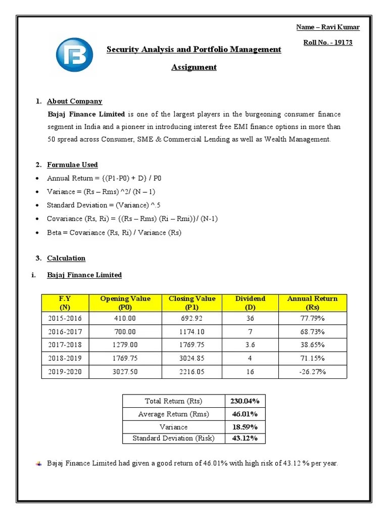 Bajaj Finance Limited Risk And Return Analysis | Download Free PDF ...