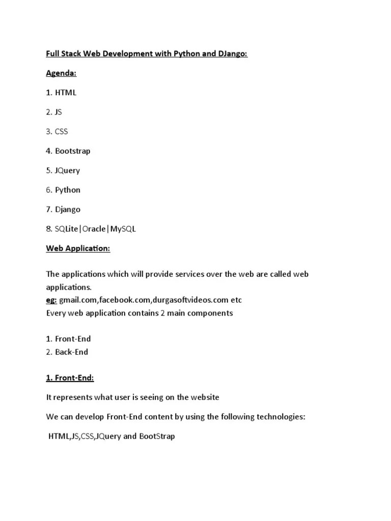 Full Stack Web Development With Python And DJango | PDF | Web ...