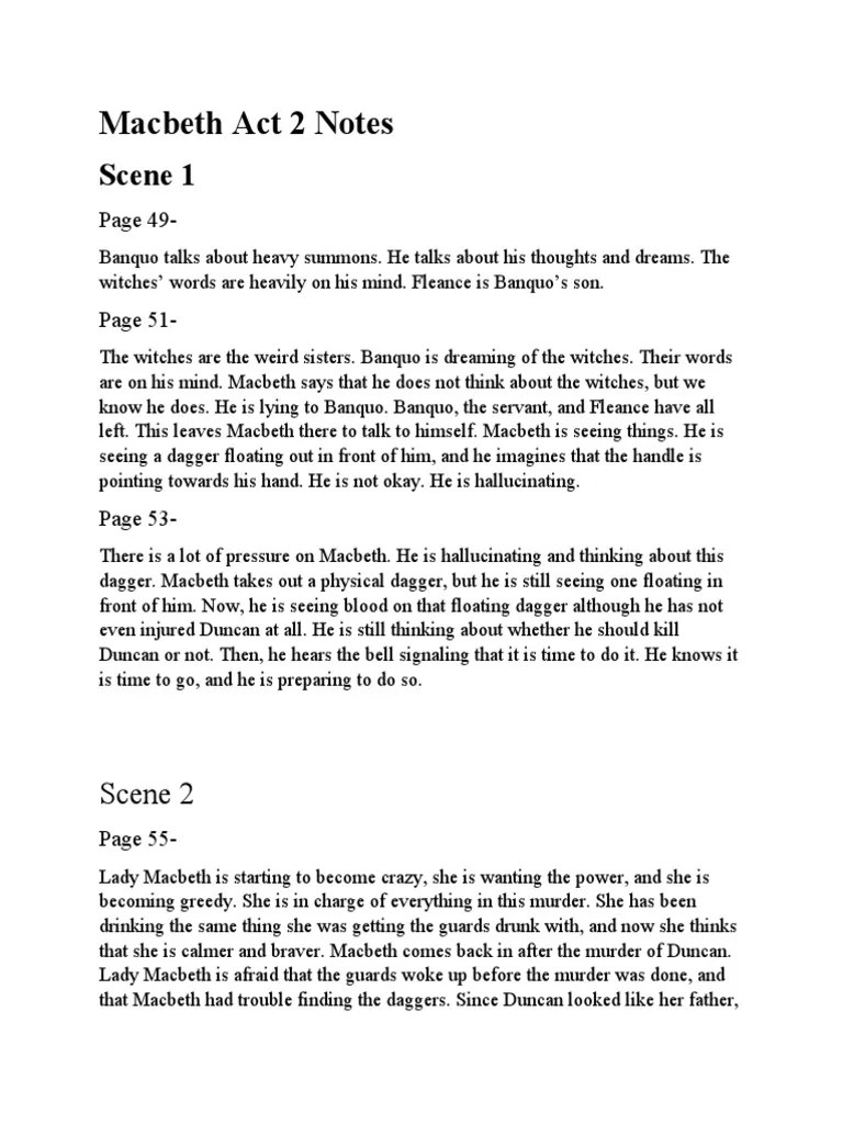 Macbeth Act 2 Notes: Scene 1 | PDF | Macbeth | Shakespearean Tragedies