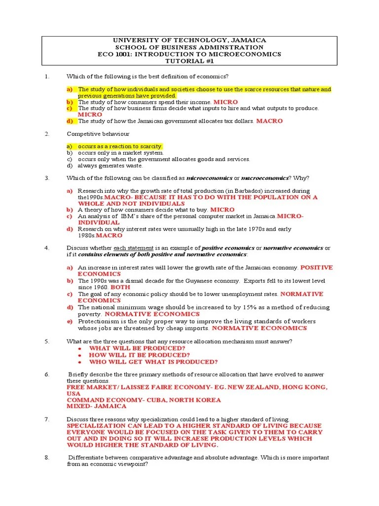 Eco1001 - Tutorial Sheet - 1 - 20.21 - Sem - 1 | PDF | Microeconomics ...