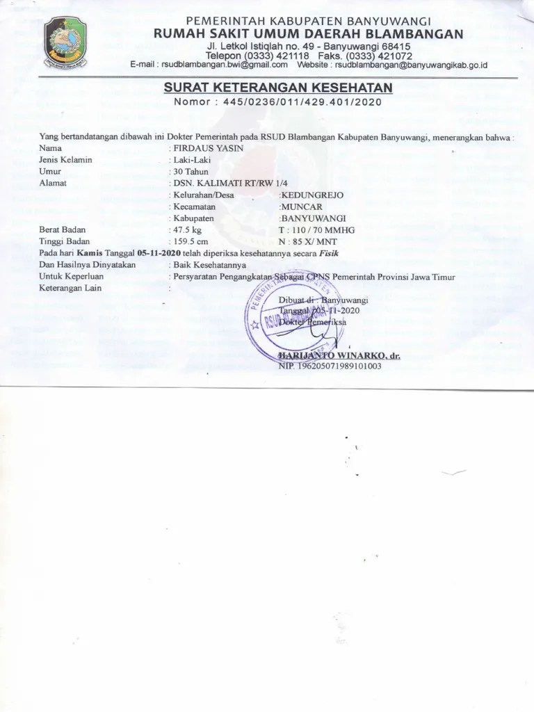 Surat Sehat Jasmani Dan Rohani | PDF