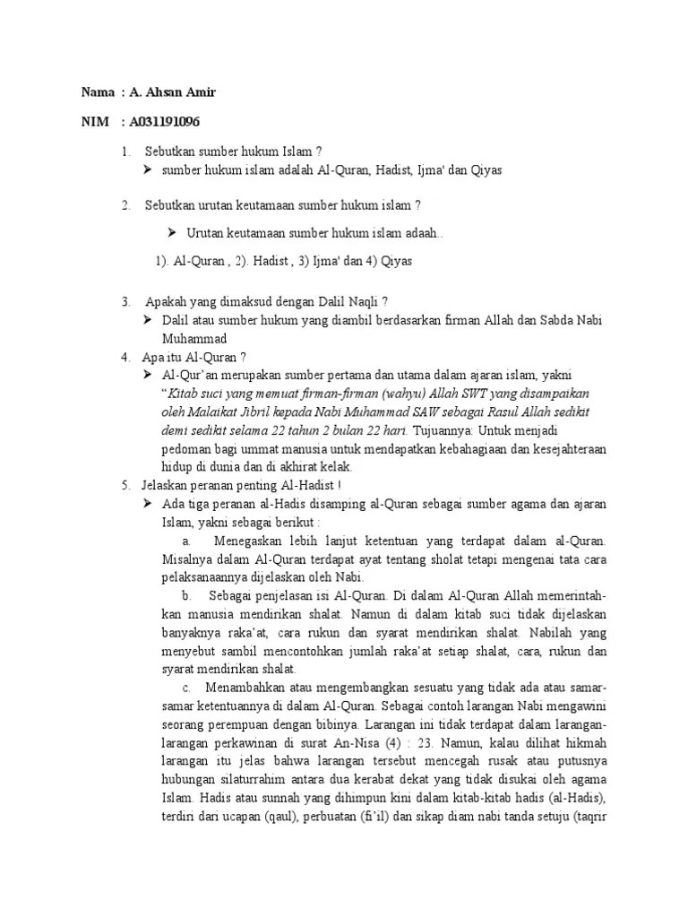 Soal Sumber Ajaran Dan Hukum Islam | PDF