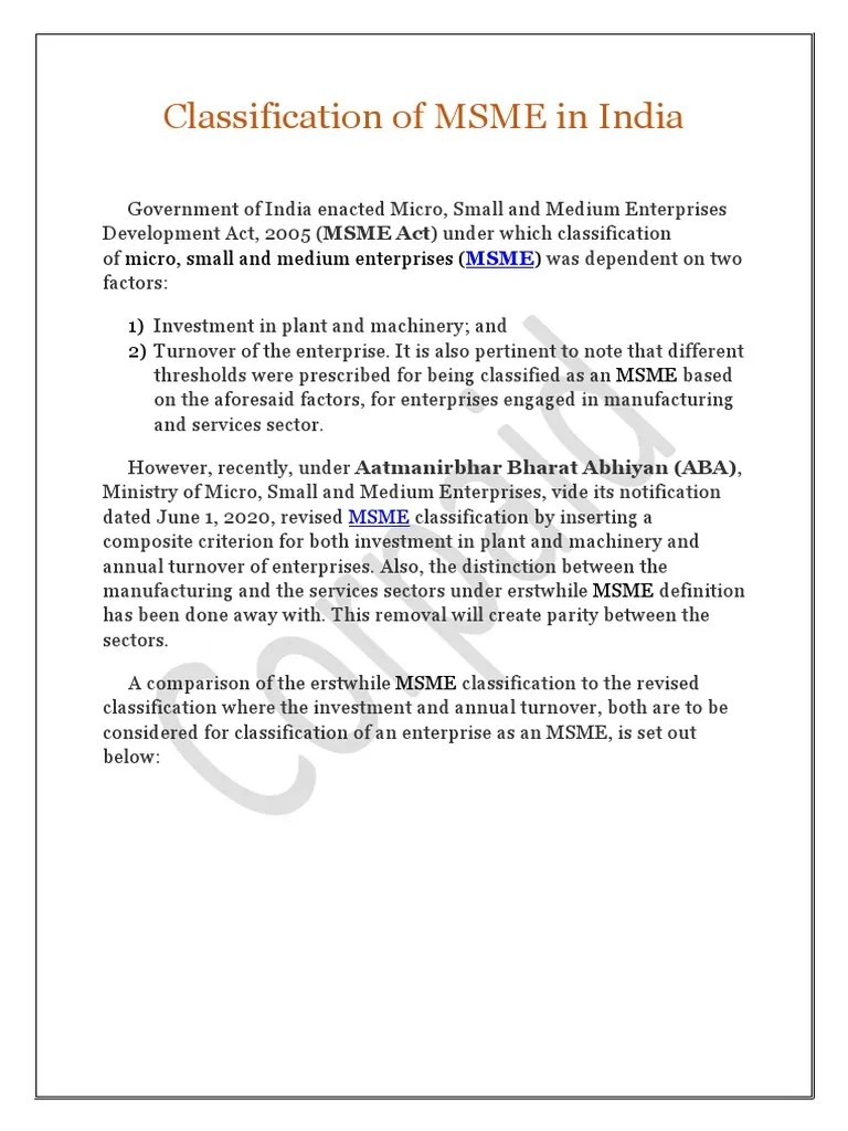 Classification Of MSME In India | PDF | Small And Medium Sized Enterprises | Business