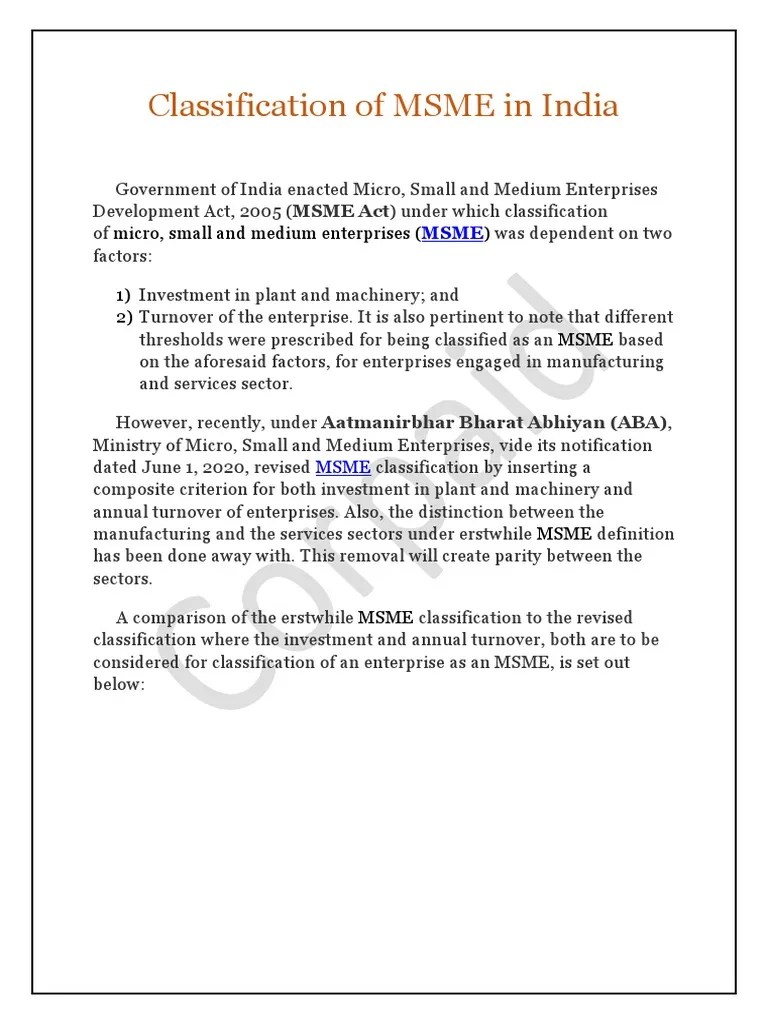 Classification Of MSME | PDF | Small And Medium Sized Enterprises ...