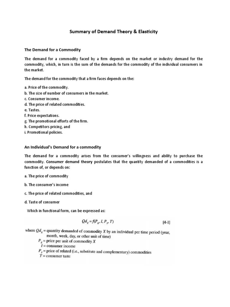Summary Of Demand Theory And Elasticity | PDF | Demand | Price ...