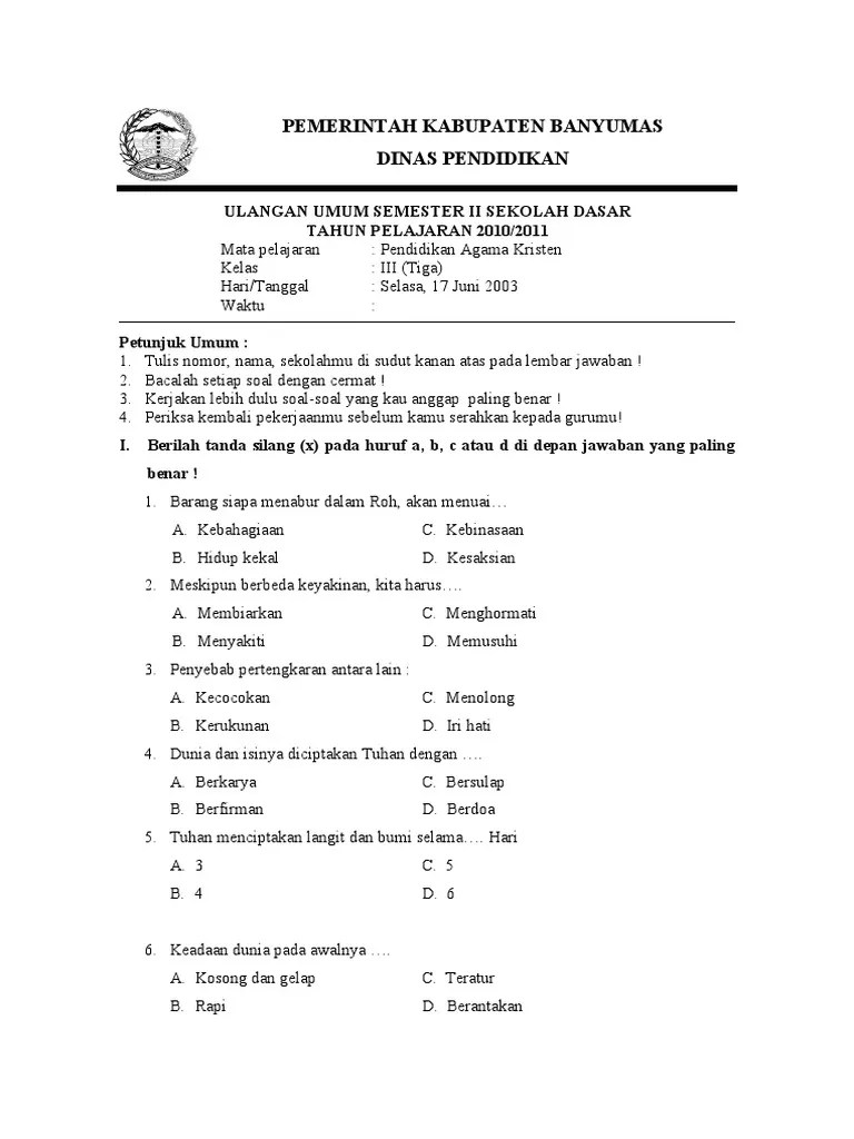 20191128 soal uas agama kristen kelas 3 sd semester 1 pada. Soal Ujian Agama Kristen Protestan Kls 11 Semester Genap 2019 Beinyu Com