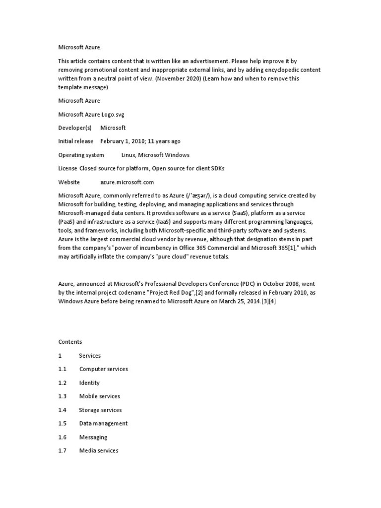 Introduction To Cloud Computing-Microsoft Azure | PDF | Microsoft Azure ...