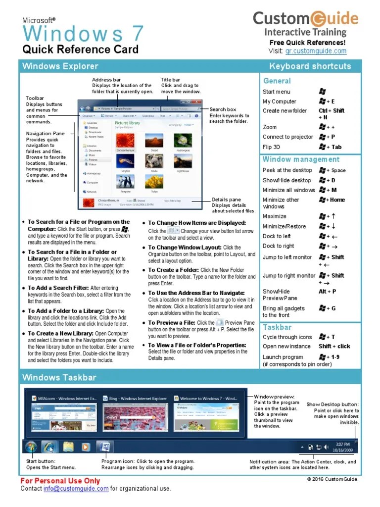 Windows 7 Quick Reference | PDF | Window (Computing) | Microsoft Software