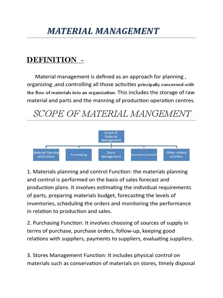 Material Management: Scope Of Material Mangement | PDF | Inventory ...