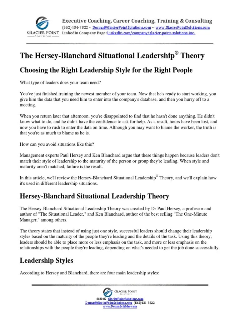 The Hersey Blanchard Situational Leadership® Theory | PDF | Leadership | Applied Psychology