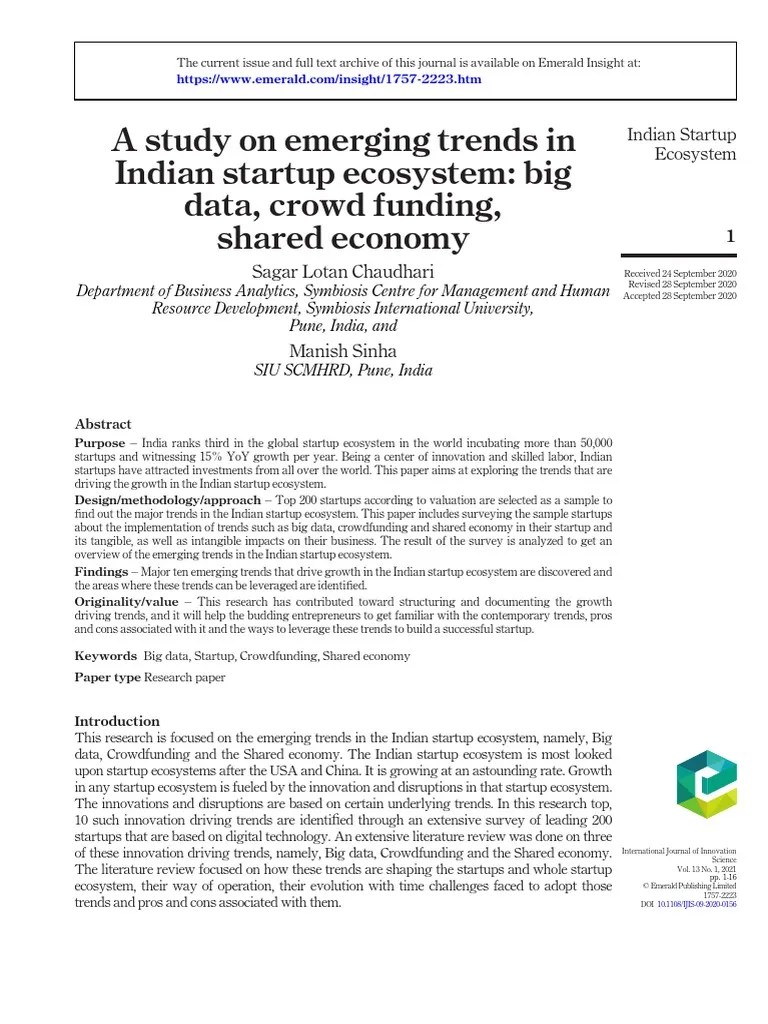 A Study On Emerging Trends In Indian Startup Ecosystem - Big Data ...