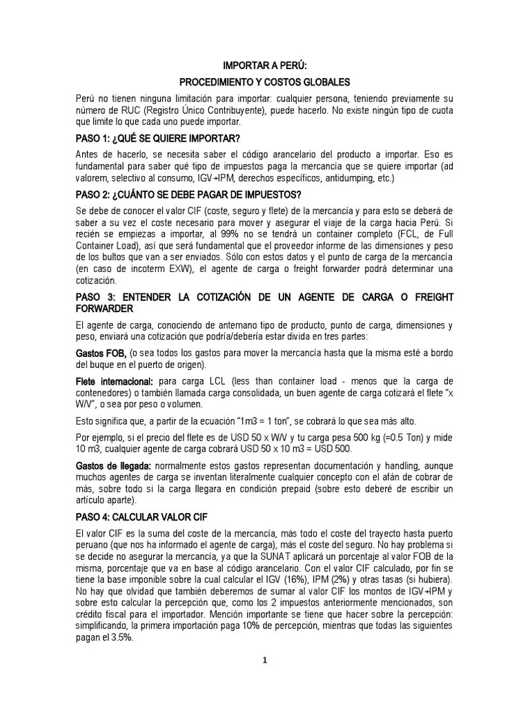 Caso Práctico De Importación Perú | PDF | Transporte De Mercancías | Aduana
