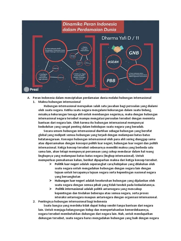 Peran Indonesia Dalam Menciptakan Perdamaian Dunia Melalui Hubungan Internasional | PDF