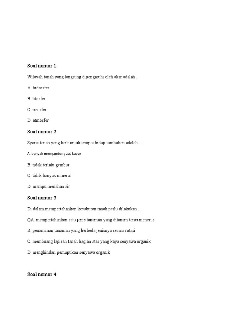 Soal ipa kelas 5 sd bab bumi dan alam semesta dani kunci jawaban 17 november 2016 bimbingan belajar brilian 0 komentar a. Latihan Soal Ipa Tanah Dan Organisme Tanah Kelas 9 Smp K13 Pdf