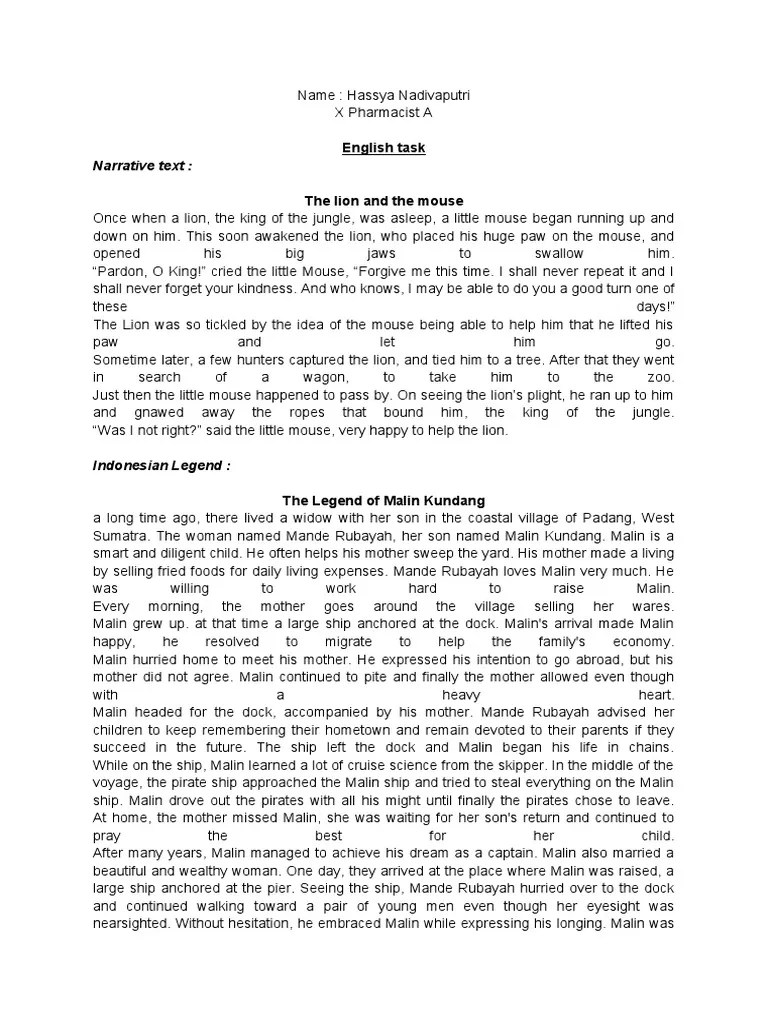 Narrative Text:: English Task | PDF