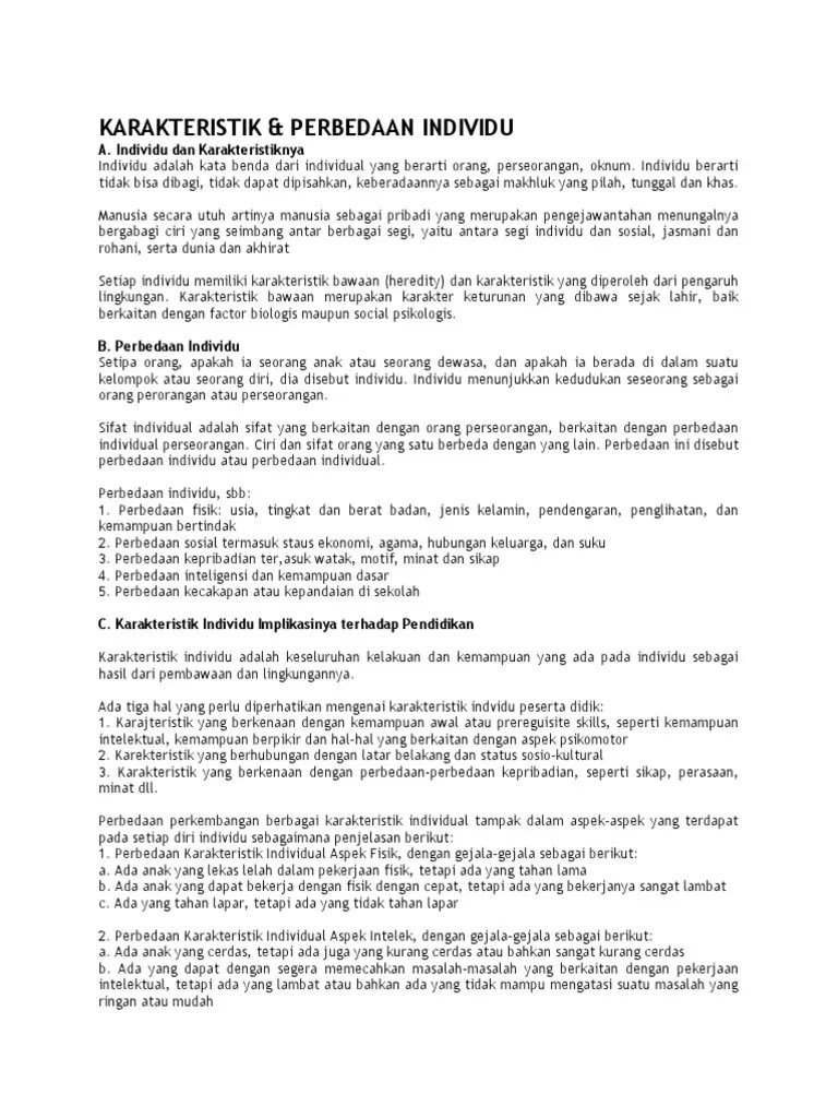 Kenali sisi negatif pada diri agar mudah meraih sukses. Karakteristik Perbedaan Individu A Individu Dan Karakteristiknya Pdf