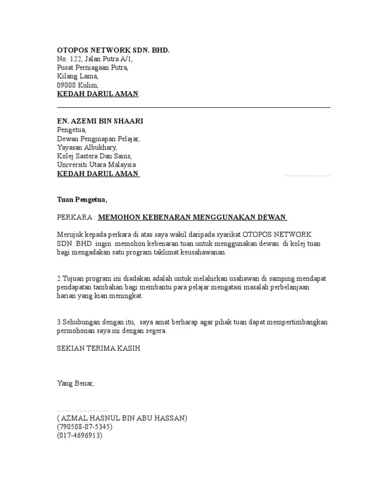 Wakil syarikat untuk membuat sebarang urusan berkaitan mykkp. Contoh Surat Rasmi Permohonan Wakil Letter 7saudara Com