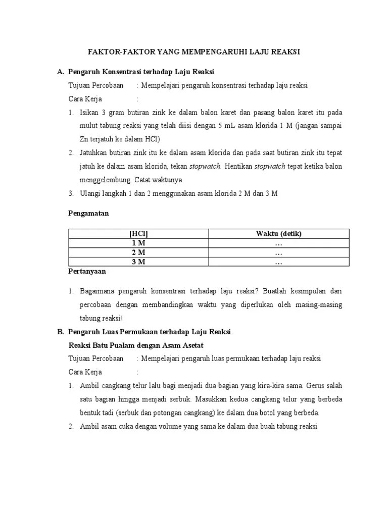 Faktor-Faktor Yang Mempengaruhi Laju Reaksi Kimia Kelas XI