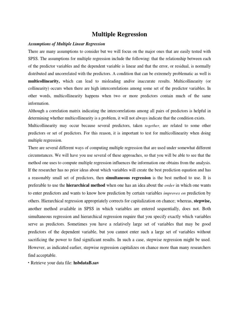Assumptions Of Multiple Linear Regression | PDF | Multicollinearity ...