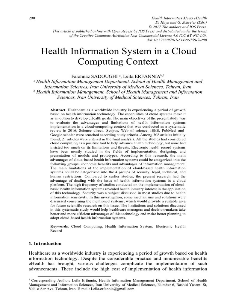 Health Information System In A Cloud Computing System | PDF | Electronic Health Record | Health ...