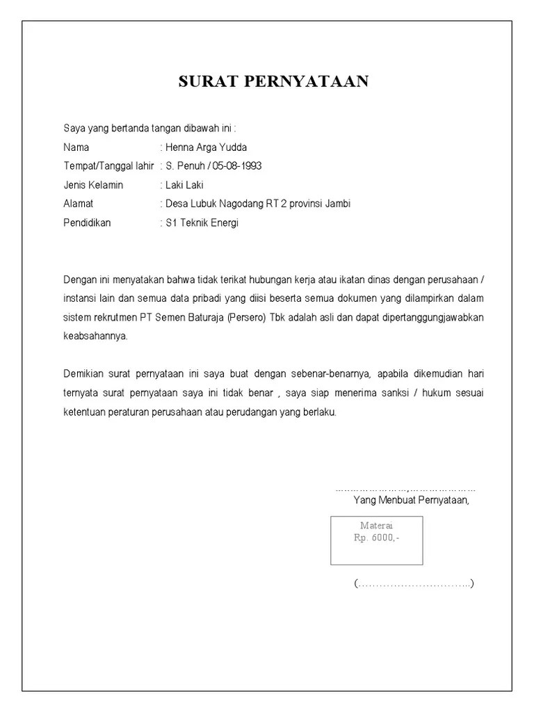 Surat Pernyataan | PDF